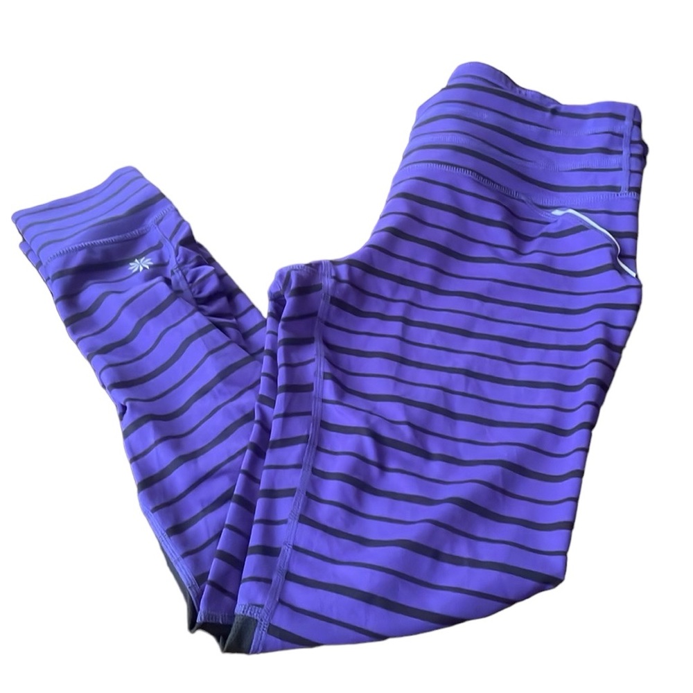 Athleta Purple And Black Relay Yoga Workout Pants With Zipper Pocket Size Medium